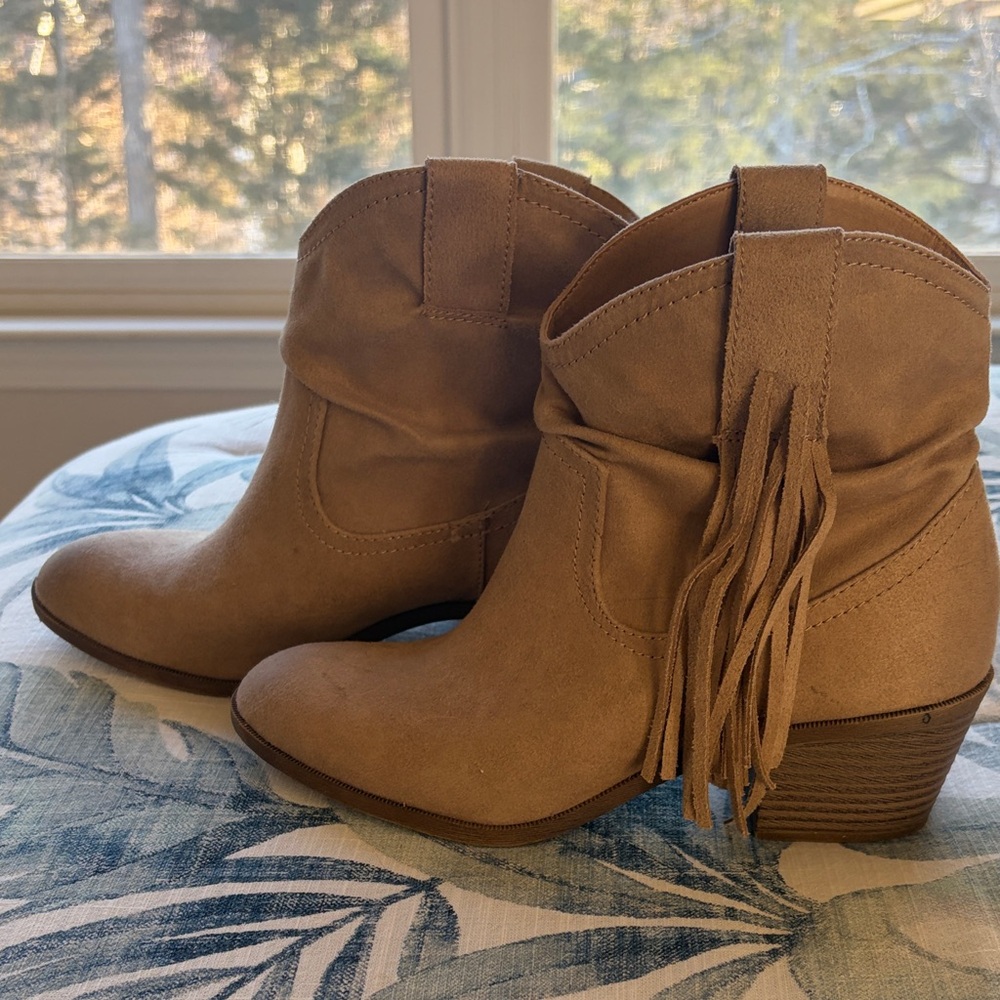 Rock & Candy Tan Ankle Boots with Fringe